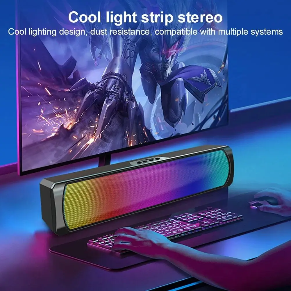 RGB Computer Speaker Bluetooth-Compatible 5.0 Soundbar Stereo Subwoofer Portable Computer Sound Bar for Desktop PC Laptop