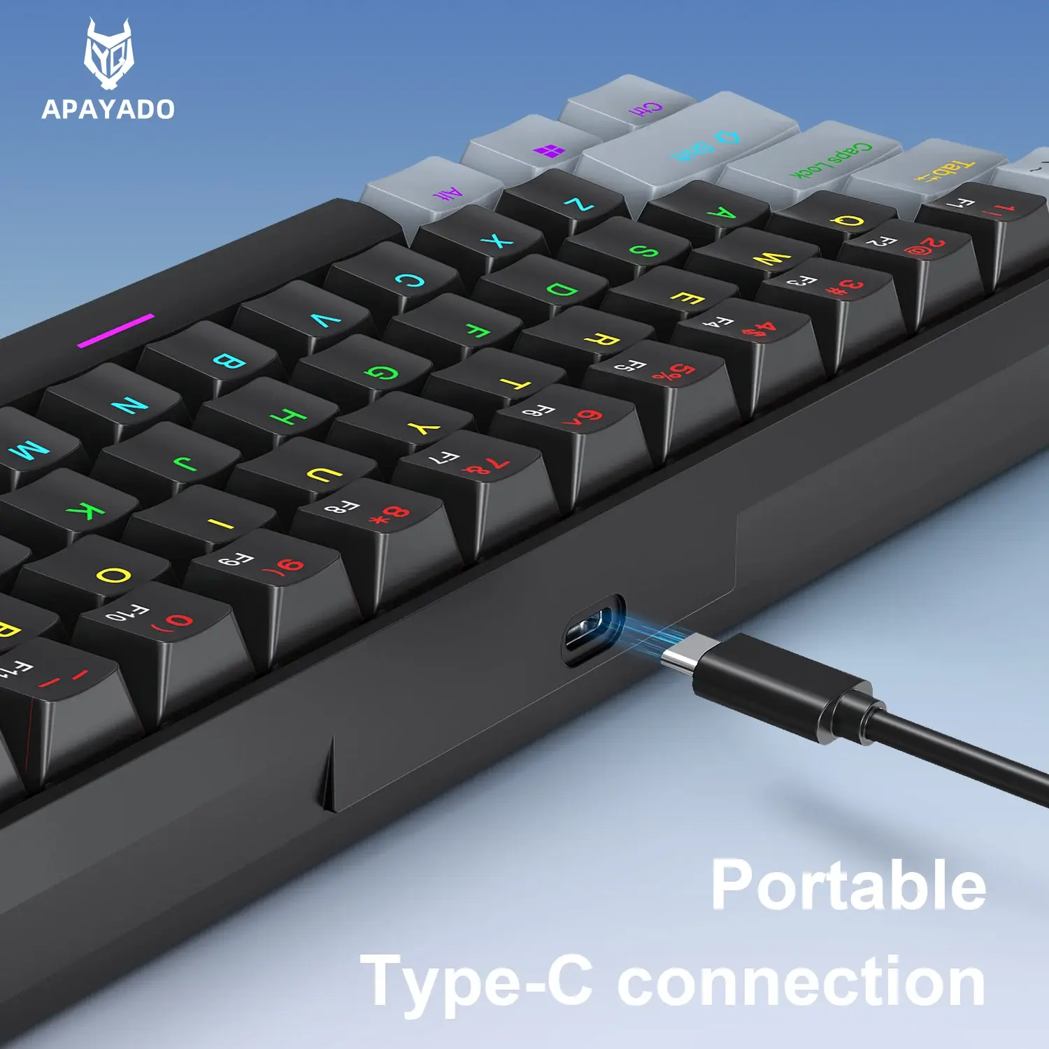 APAYADO K61 Mini Mechanical RGB Keyboard,Wired,61 Keys, Black/White , Red/Blue Switch for Gaming,60% Portable,PC/laptop