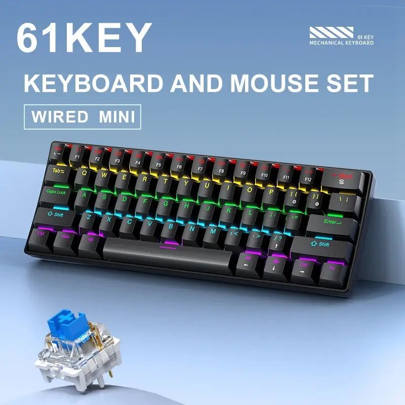APAYADO K61 Mini Mechanical RGB Keyboard,Wired,61 Keys, Black/White , Red/Blue Switch for Gaming,60% Portable,PC/laptop
