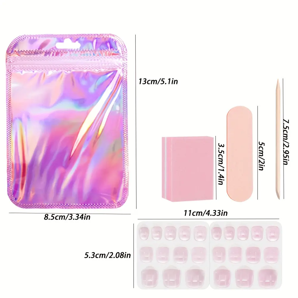 15Set Press On Nail Tool Prep Kit, 75pcs Disposable Manicure Kit with Nail File, Buffer, Adhesive Nail Tabs, Wood Stick, Hologra