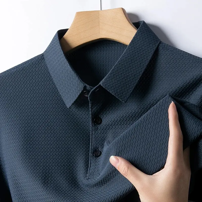 Ice Silk Summer Mens Short Sleeve Polo Shirt Cool T Shirt for Men Breathable Solid Polo Shirt Lightweight Lapel T Shirt Men