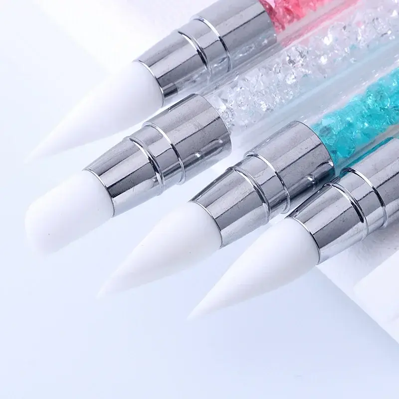 1 Pcs Dual-Ended Silicone Head Carving Dotting Pen Nail Art Brushes Rhinestone Crystal Handle Tool For DIY Gel Manicure Tools