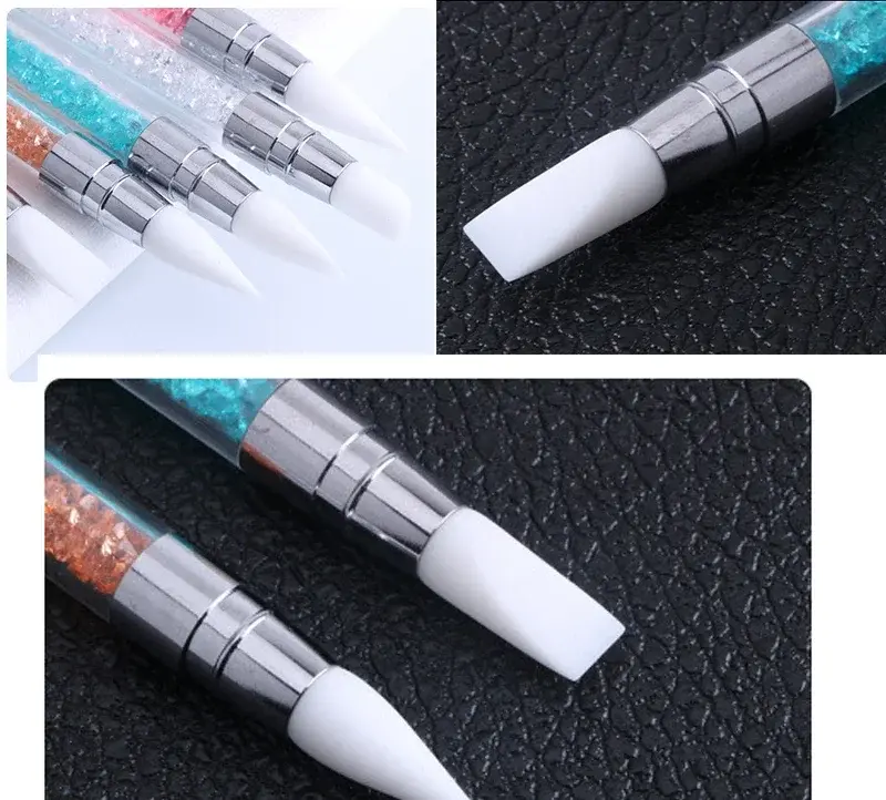 1 Pcs Dual-Ended Silicone Head Carving Dotting Pen Nail Art Brushes Rhinestone Crystal Handle Tool For DIY Gel Manicure Tools