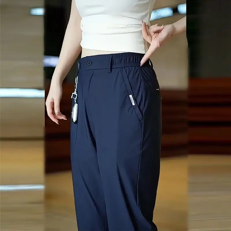 Men's Summer Ice Silk Casual Pants 2025 Straight Loose Elastic Quick Dry Breathable Sports Youth Thin Style size 28-38