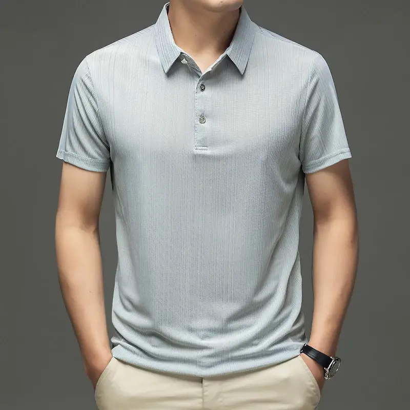 2025 New Men's Casual and Fashionable Solid Color Short Sleeved Polo Shirt Comfortable and Versatile Summer T-shirt