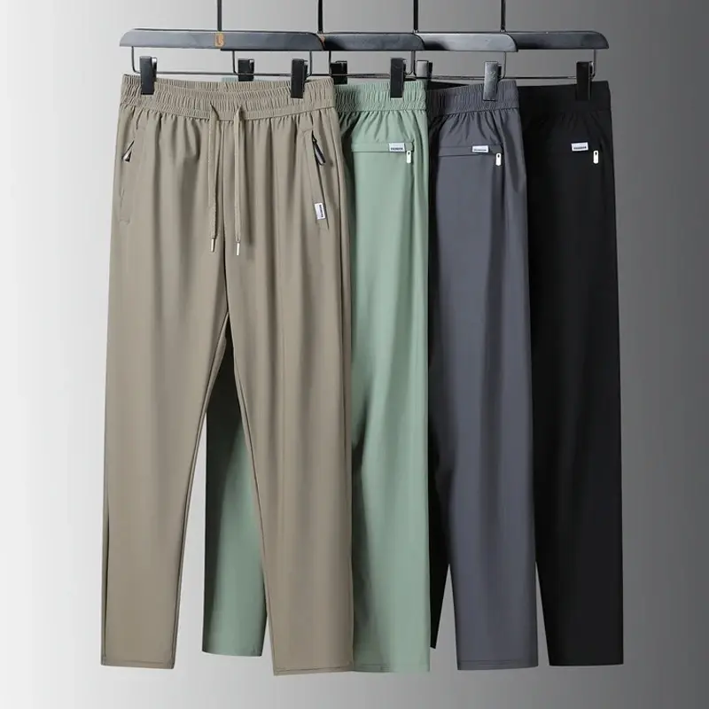 High Elasticity Ice Silk Pants Men Thin Breathable 7XL Summer Quick Drying Loose Straight Sports Pants Jogging Casual Pants
