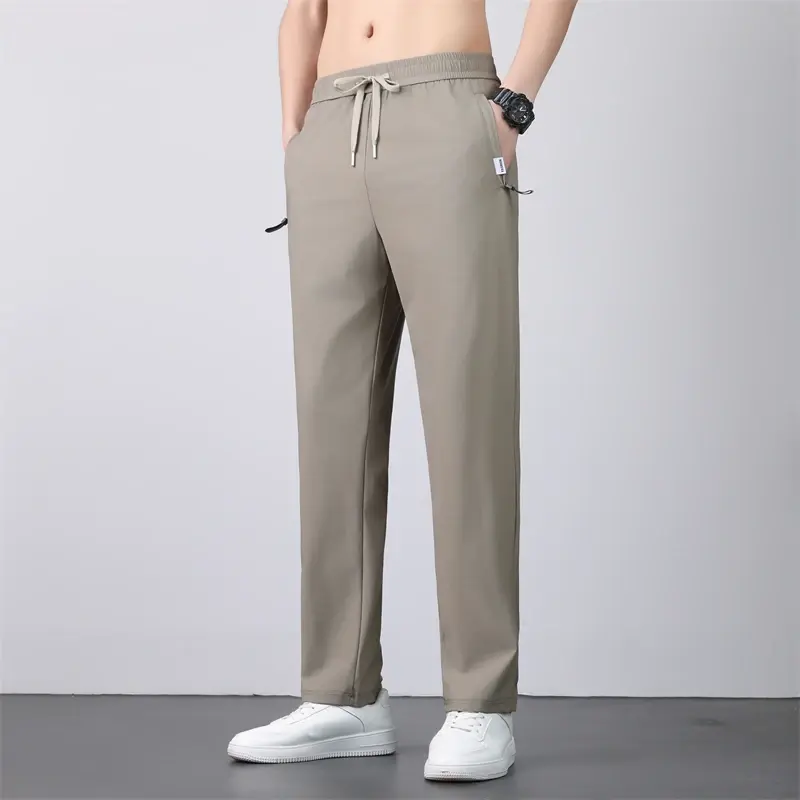 High Elasticity Ice Silk Pants Men Thin Breathable 7XL Summer Quick Drying Loose Straight Sports Pants Jogging Casual Pants