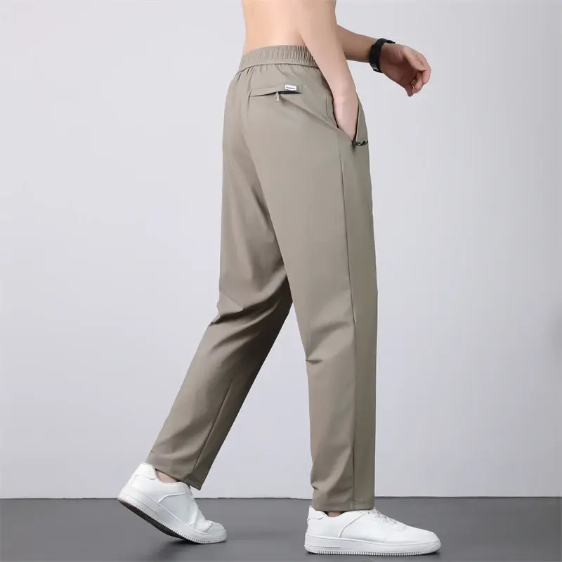 High Elasticity Ice Silk Pants Men Thin Breathable 7XL Summer Quick Drying Loose Straight Sports Pants Jogging Casual Pants