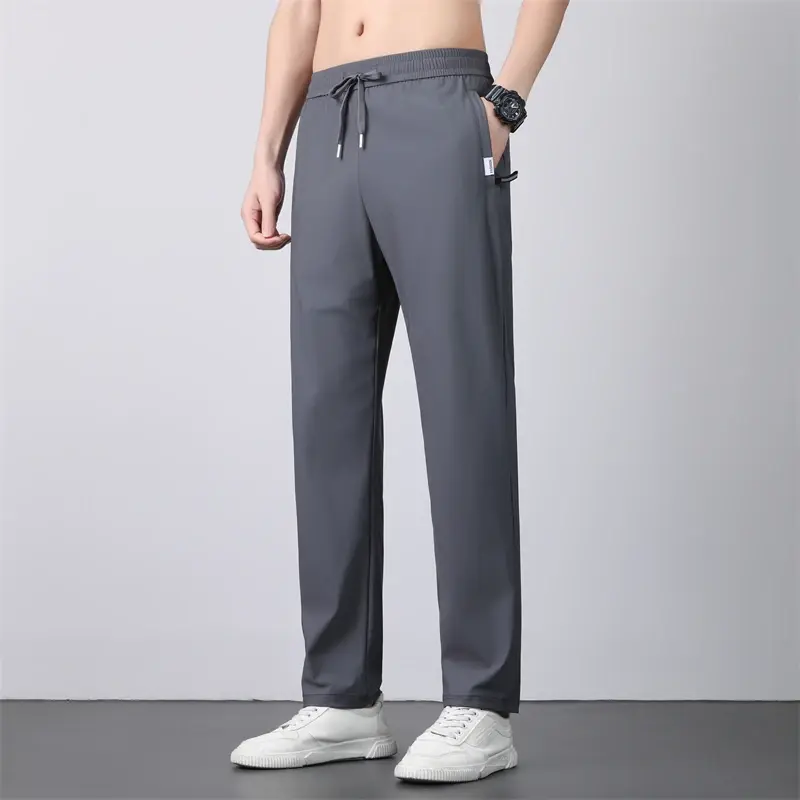 High Elasticity Ice Silk Pants Men Thin Breathable 7XL Summer Quick Drying Loose Straight Sports Pants Jogging Casual Pants
