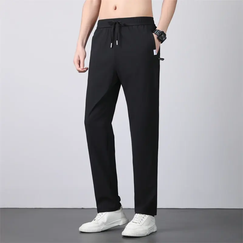 High Elasticity Ice Silk Pants Men Thin Breathable 7XL Summer Quick Drying Loose Straight Sports Pants Jogging Casual Pants
