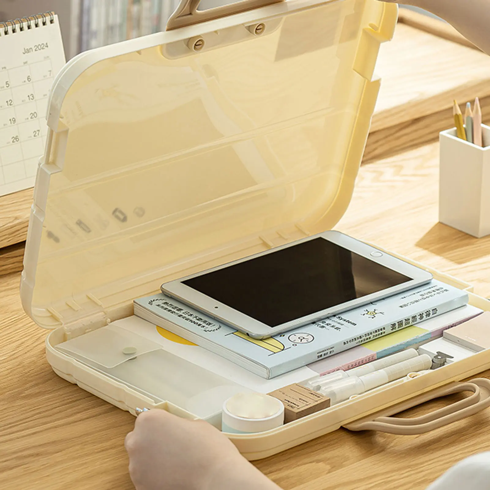 A4 Plastic File Folder With Lock Handle Portable Box File Waterproof Filing Supplies Pencil Case Multi-Purpose Document Bag