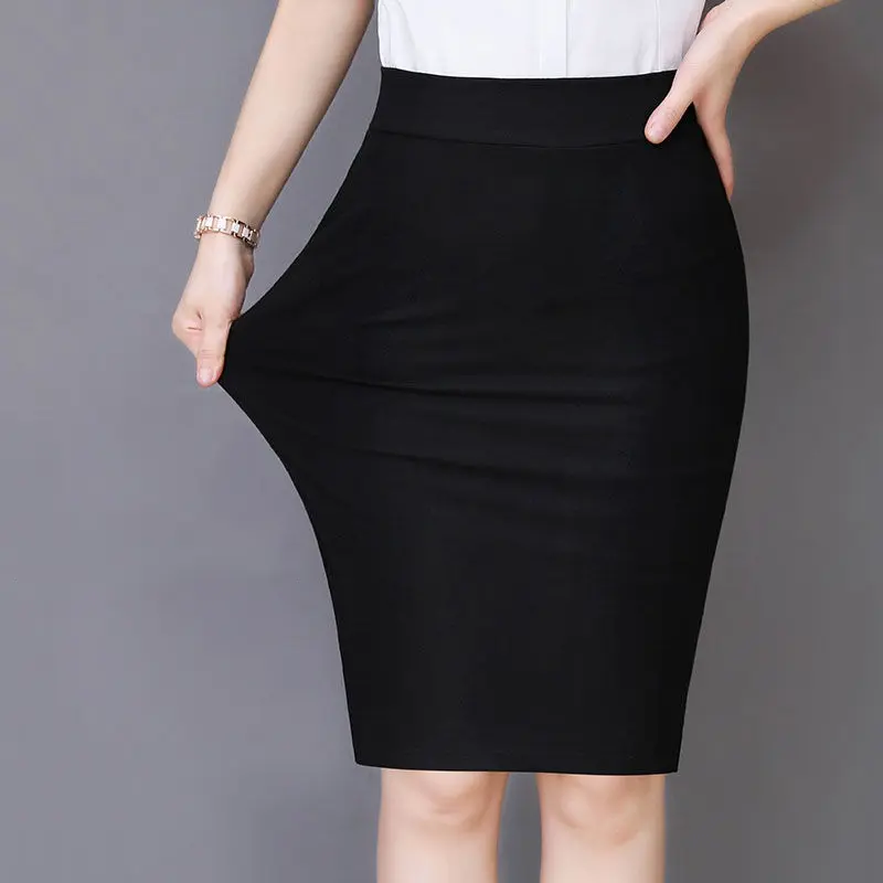 Office Lady Fashion Midi Black Split Skirts Spring Summer Temperament Koreon Streetwear Women Casual High Waist Slim Sexy Skirt