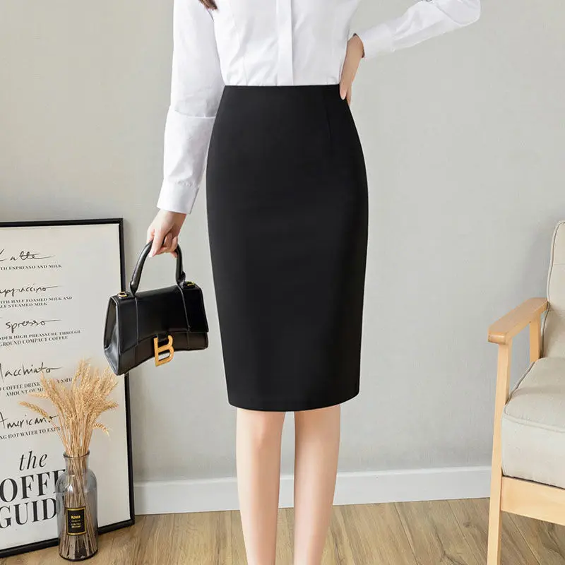 Office Lady Fashion Midi Black Split Skirts Spring Summer Temperament Koreon Streetwear Women Casual High Waist Slim Sexy Skirt