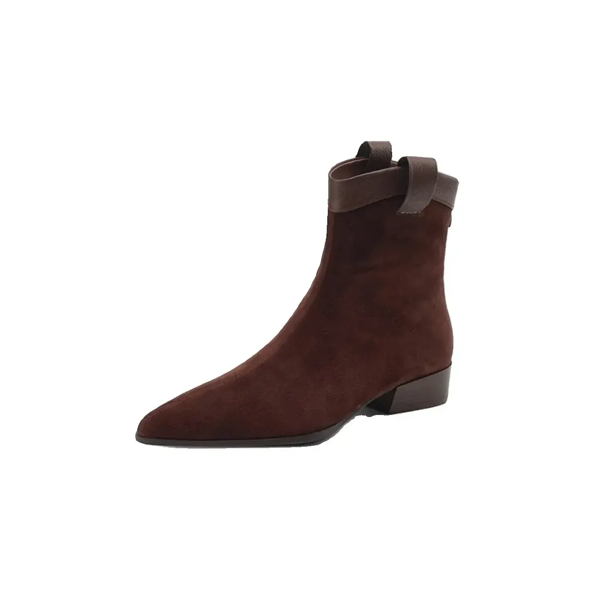 Women's Vintage Chunky Heel Ankle Boots Autumn Winter New Pointy Square Head Suede Back Zipper Soft Sole Non-slip Short Boots