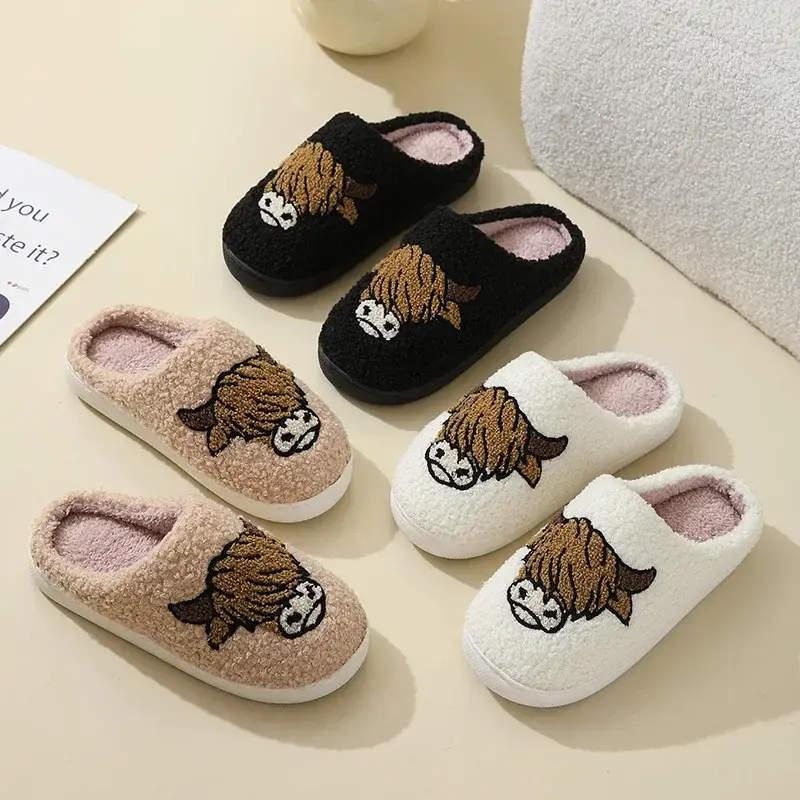 2024 Comfortable Home Cute Cartoon Animal Winter Cotton Slippers Non-slip Couples Thick Bottom Warm Cotton Slippers Floor Slides