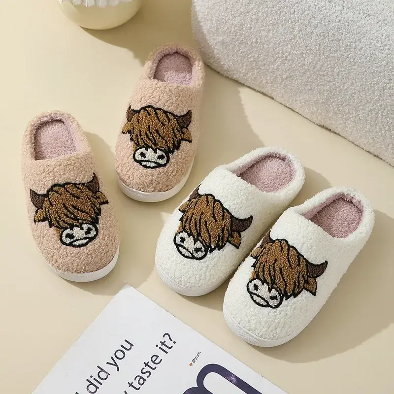 2024 Comfortable Home Cute Cartoon Animal Winter Cotton Slippers Non-slip Couples Thick Bottom Warm Cotton Slippers Floor Slides