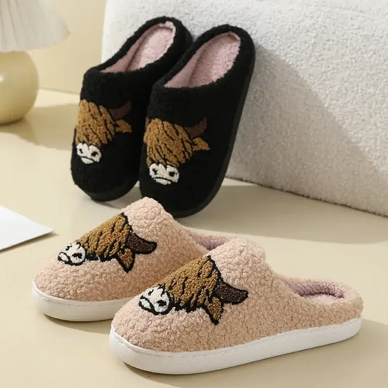 2024 Comfortable Home Cute Cartoon Animal Winter Cotton Slippers Non-slip Couples Thick Bottom Warm Cotton Slippers Floor Slides