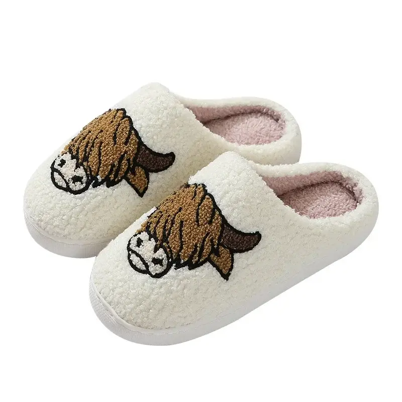 2024 Comfortable Home Cute Cartoon Animal Winter Cotton Slippers Non-slip Couples Thick Bottom Warm Cotton Slippers Floor Slides