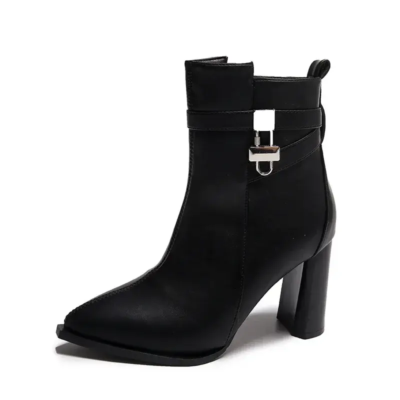 Women' Ankle Boots Chunky High Heel Short Boots Fashion Pointed Fashion Side Zipper Platform White Boots Botas De Mujer 2024