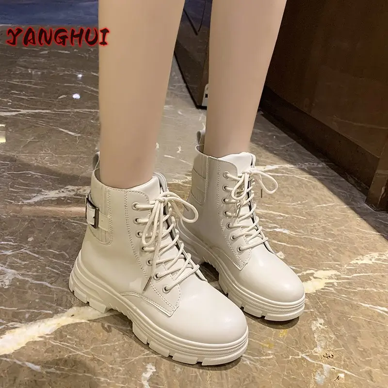 Winter New Fashion Belt Buckle Solid Color Splice Short Boots Women's Round Head PU Soft Sole Shoes Warm and Versatile Botines