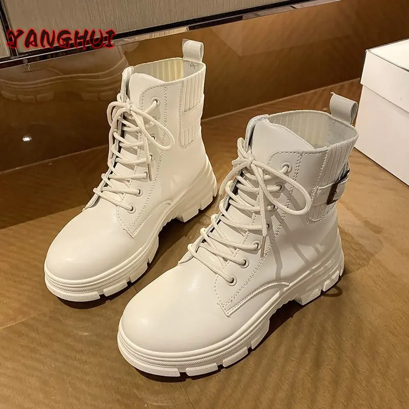 Winter New Fashion Belt Buckle Solid Color Splice Short Boots Women's Round Head PU Soft Sole Shoes Warm and Versatile Botines