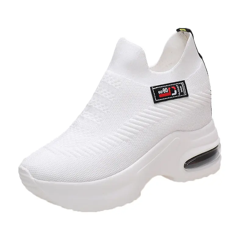 2023Women's Sneakers Spring Sequined Casual Shoes Women Platform Heels Wedges Height Increasing Knitted Ladies Vulcanized Shoes