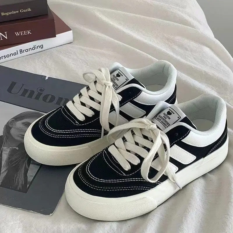 Thick-soled canvas shoes for women  spring and autumn new niche original retro all-match sneakers Hong Kong style