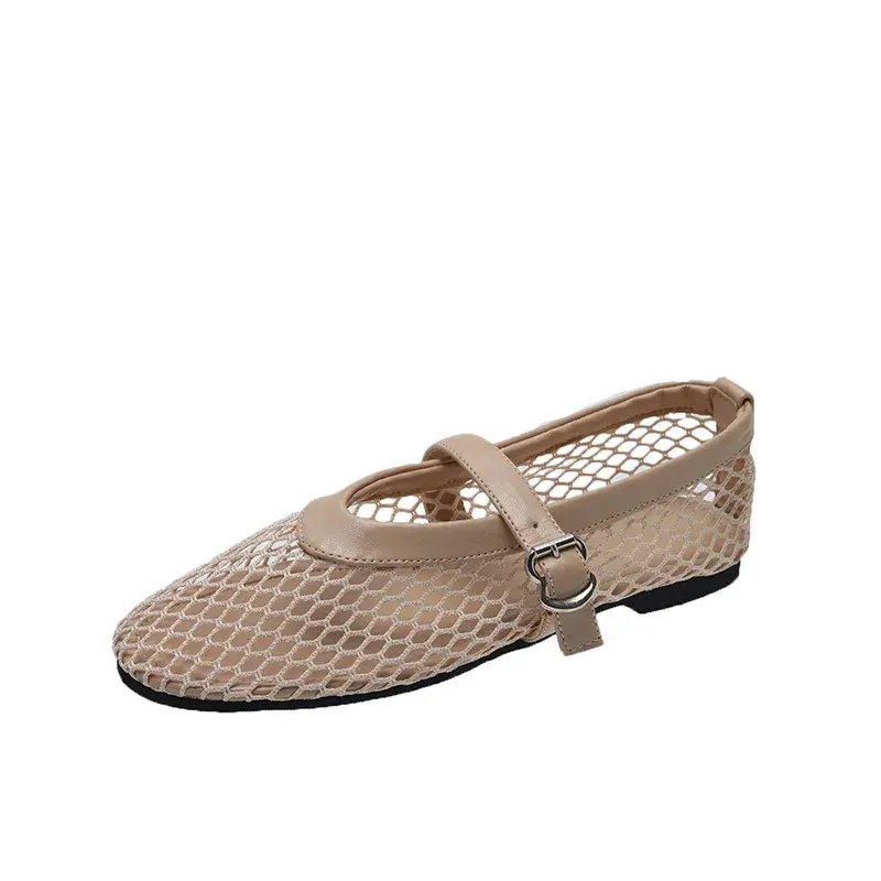 Summer, Wear Round Toe, Straight Buckles, Casual and Comfortable, Women's Flats, Cut-out Mary Jane Single Shoes,fishnet Shoes