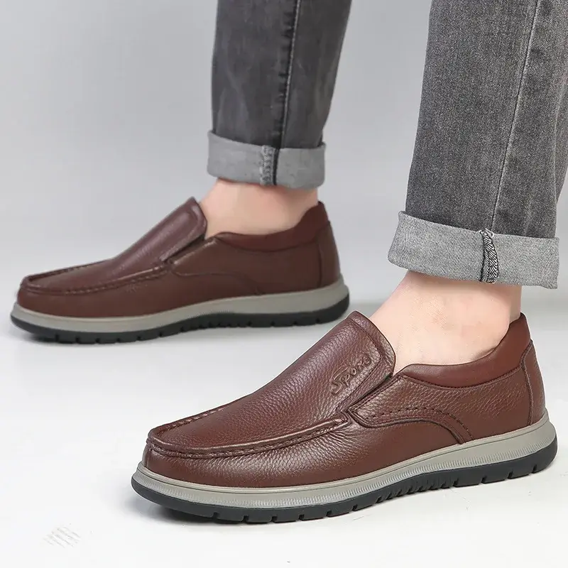 Handmade Genuine Leather Casual Shoes Winter sneaker Men's Loafers Youth Driving Shoes man Formal Shoes Elderly Footwear2025