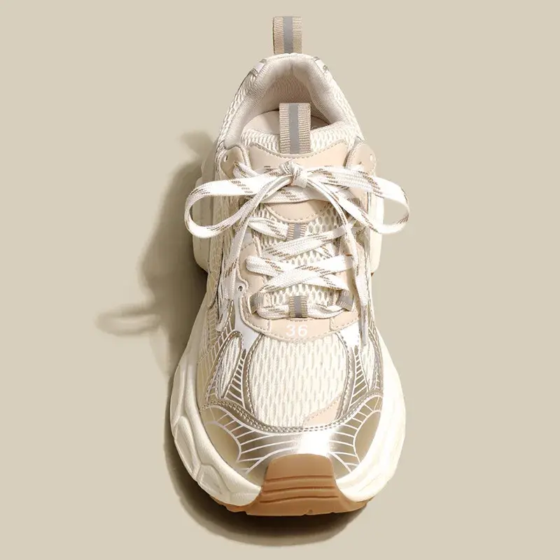 New Designers White Sneakers Women Flats Shoes Lace Up Vulcanize Shoes Female Mesh Wedge Platform Casual Zapatillas Mujer2024