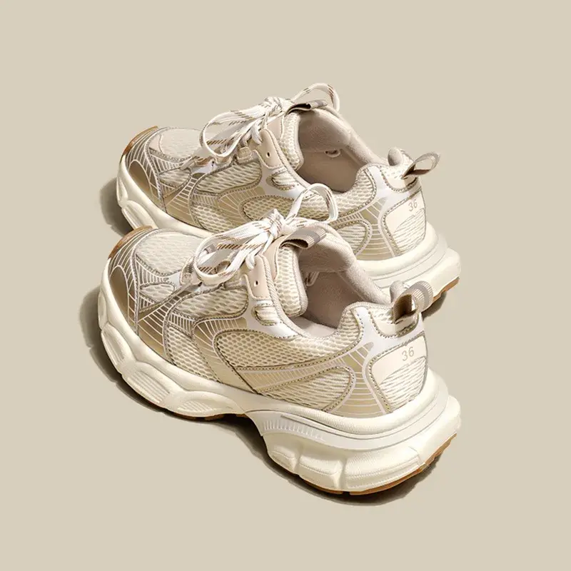 New Designers White Sneakers Women Flats Shoes Lace Up Vulcanize Shoes Female Mesh Wedge Platform Casual Zapatillas Mujer2024