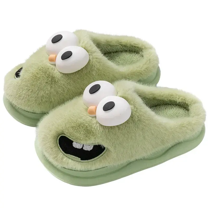 Women Cute Cartoon Thick Bottom Cotton Slippers  Winter Thicken Plush Indoor Slippers Woman Non-slip Warm Fluffy Home Shoes