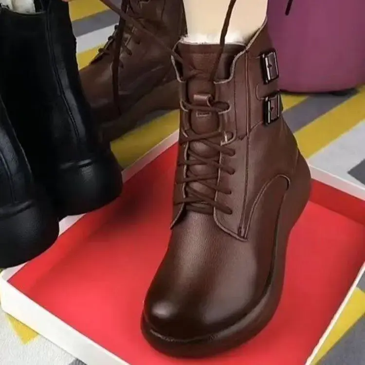 Short Plush Warm Snow Boots for Women Winter New Zipper Faux Fur Ankle Boots Woman Comfortable Non-slip Flat Heels Cotton Shoes