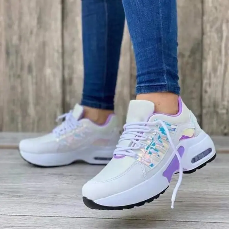 Sneakers 2022 New Fashion Wedge Platform Plus Size Casual Sports Shoes Women Lace-up Mesh Breathable Women's Vulcanized Shoes
