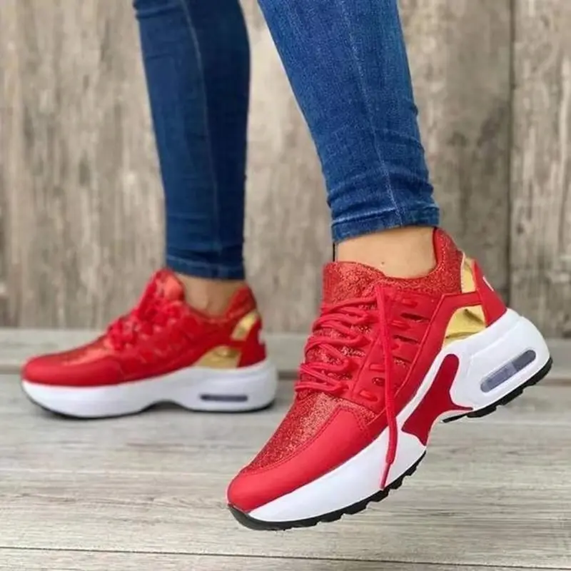 Sneakers 2022 New Fashion Wedge Platform Plus Size Casual Sports Shoes Women Lace-up Mesh Breathable Women's Vulcanized Shoes