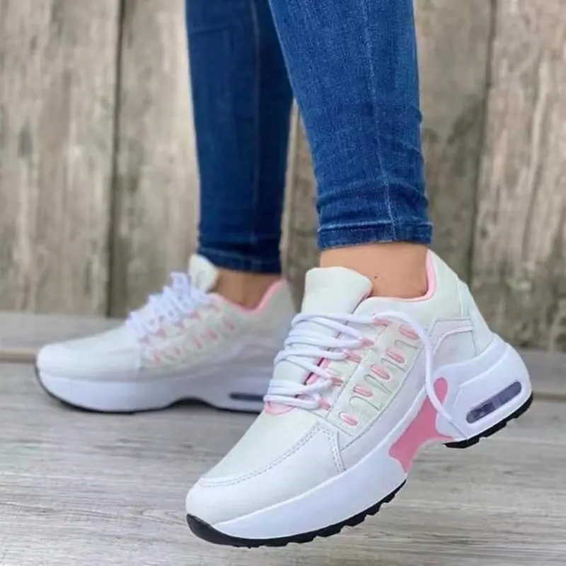 Sneakers 2022 New Fashion Wedge Platform Plus Size Casual Sports Shoes Women Lace-up Mesh Breathable Women's Vulcanized Shoes