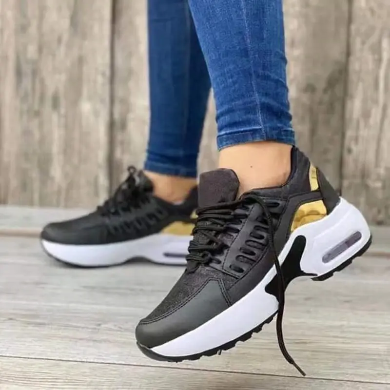 Sneakers 2022 New Fashion Wedge Platform Plus Size Casual Sports Shoes Women Lace-up Mesh Breathable Women's Vulcanized Shoes