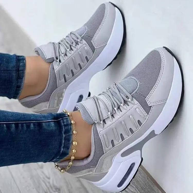 Sneakers 2022 New Fashion Wedge Platform Plus Size Casual Sports Shoes Women Lace-up Mesh Breathable Women's Vulcanized Shoes