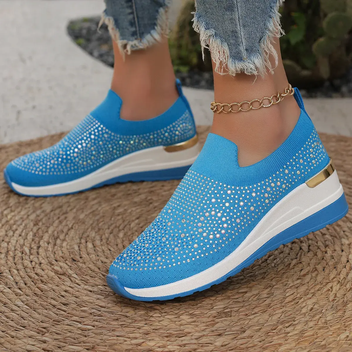Women Wedges Platform Sneakers Autumn Fashion Round Toe Casual Sports Slip-on Shoes Woman Non Slip Vulcanized Shoes Plus Size 44