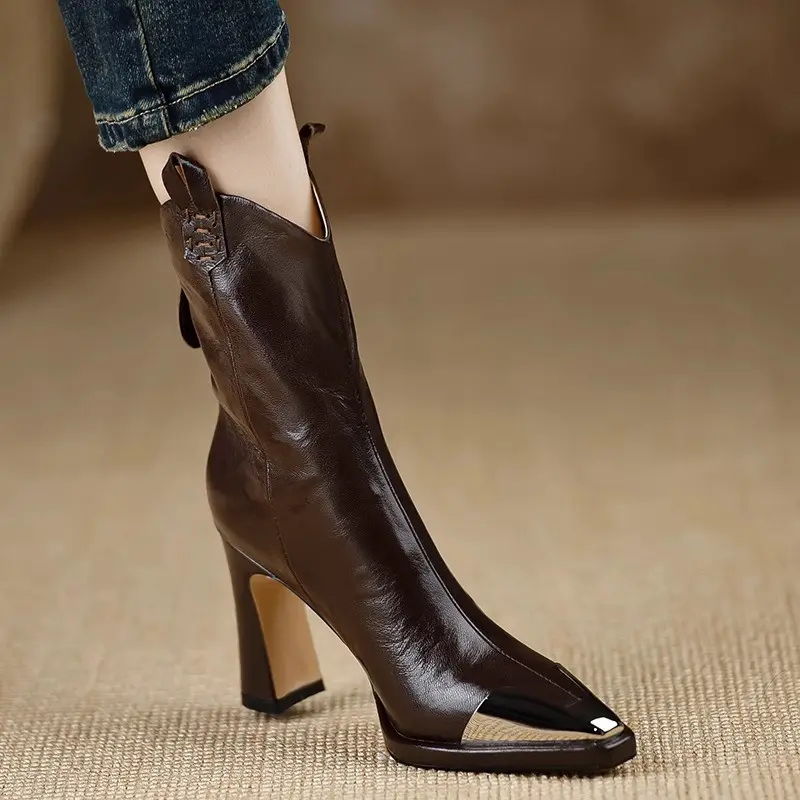 Fashion Pointed Toe Ankle Boots for Women Autumn Winter New Thick Heel PU Leather Boots Female Elegant High Heels Short Booties