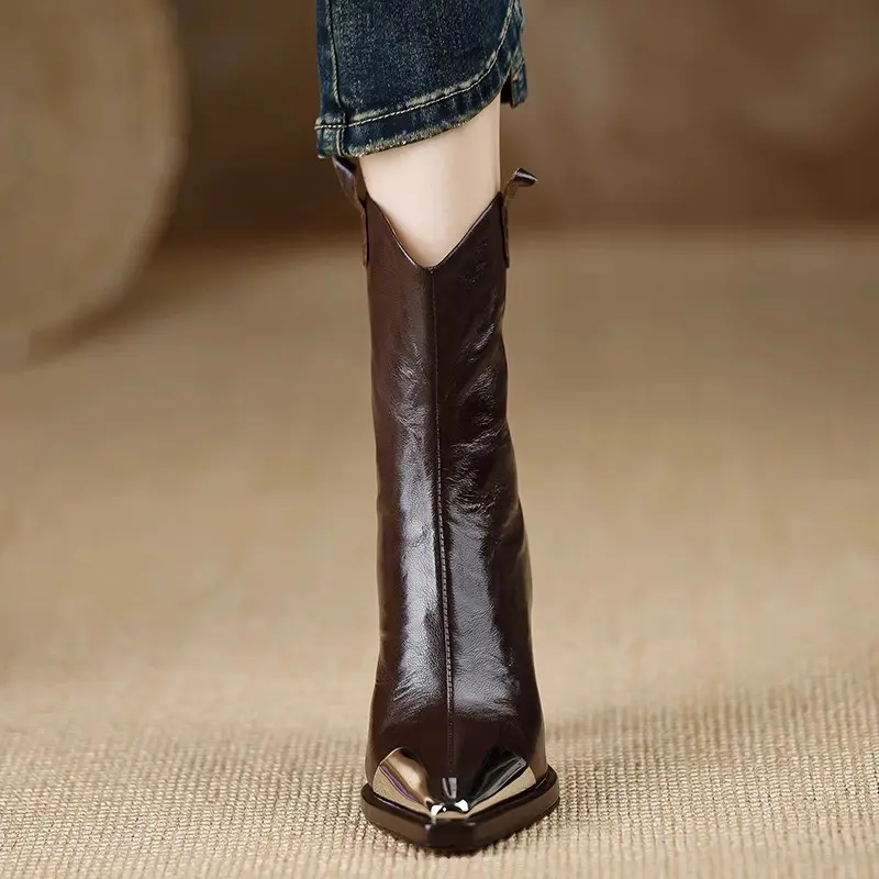 Fashion Pointed Toe Ankle Boots for Women Autumn Winter New Thick Heel PU Leather Boots Female Elegant High Heels Short Booties
