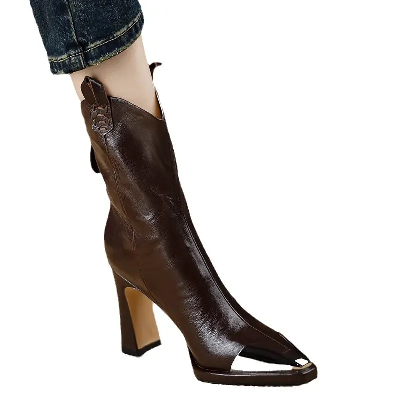 Fashion Pointed Toe Ankle Boots for Women Autumn Winter New Thick Heel PU Leather Boots Female Elegant High Heels Short Booties