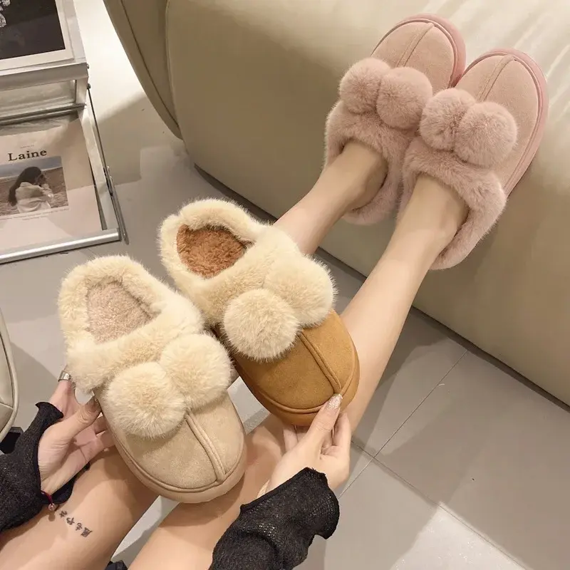 Winter Warm Home Fur Slippers Women Luxury Indoor Lightweight Soft Plush Cotton Shoes Indoor Bedroom Flat Fluffy Slippers 2024