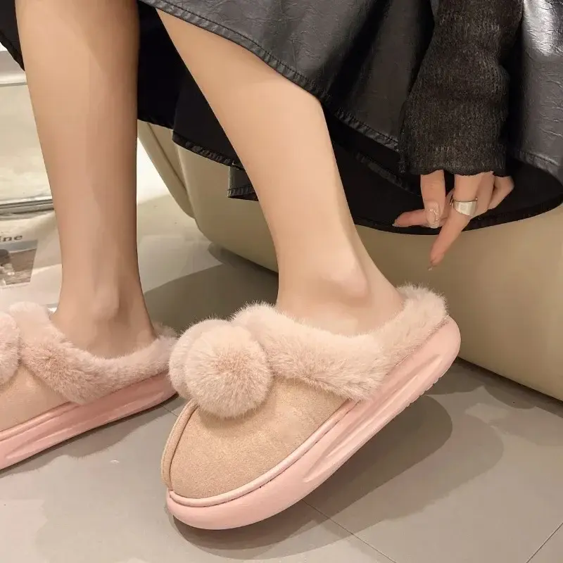 Winter Warm Home Fur Slippers Women Luxury Indoor Lightweight Soft Plush Cotton Shoes Indoor Bedroom Flat Fluffy Slippers 2024