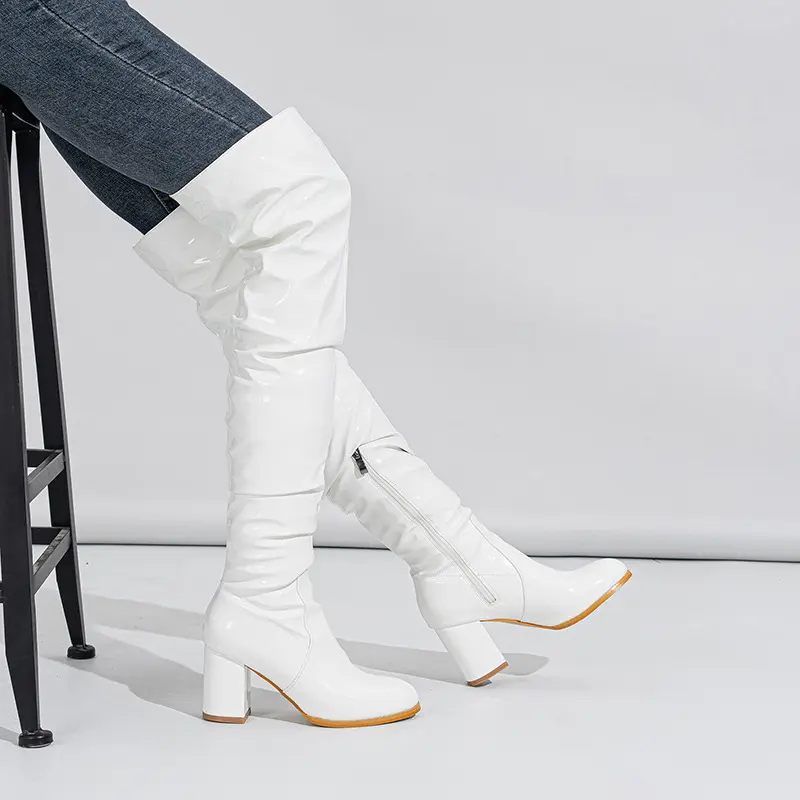 Women's Long Boots Patent Leather Over The Knee Boots Sexy Womens Pumps Fashion Thick Heels Women Shoes Zlp Zapatos De Mujer