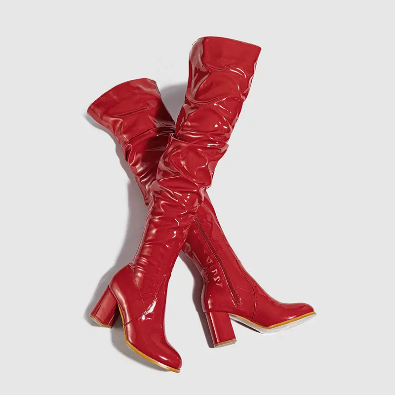 Women's Long Boots Patent Leather Over The Knee Boots Sexy Womens Pumps Fashion Thick Heels Women Shoes Zlp Zapatos De Mujer