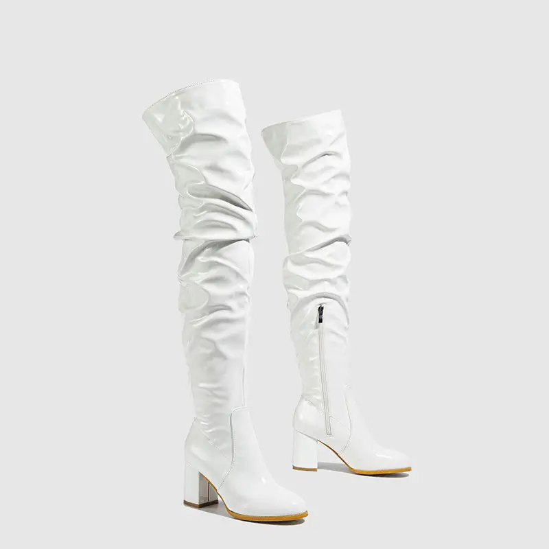 Women's Long Boots Patent Leather Over The Knee Boots Sexy Womens Pumps Fashion Thick Heels Women Shoes Zlp Zapatos De Mujer