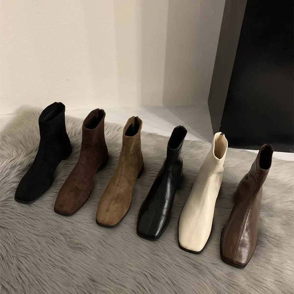 Women Modern Ankle Boots Fashion Square Toe Short Booties Ladies Casual Low Heel Shoes 2025