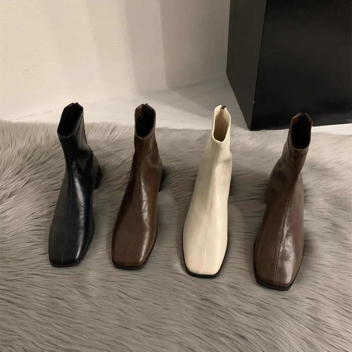 Women Modern Ankle Boots Fashion Square Toe Short Booties Ladies Casual Low Heel Shoes 2025