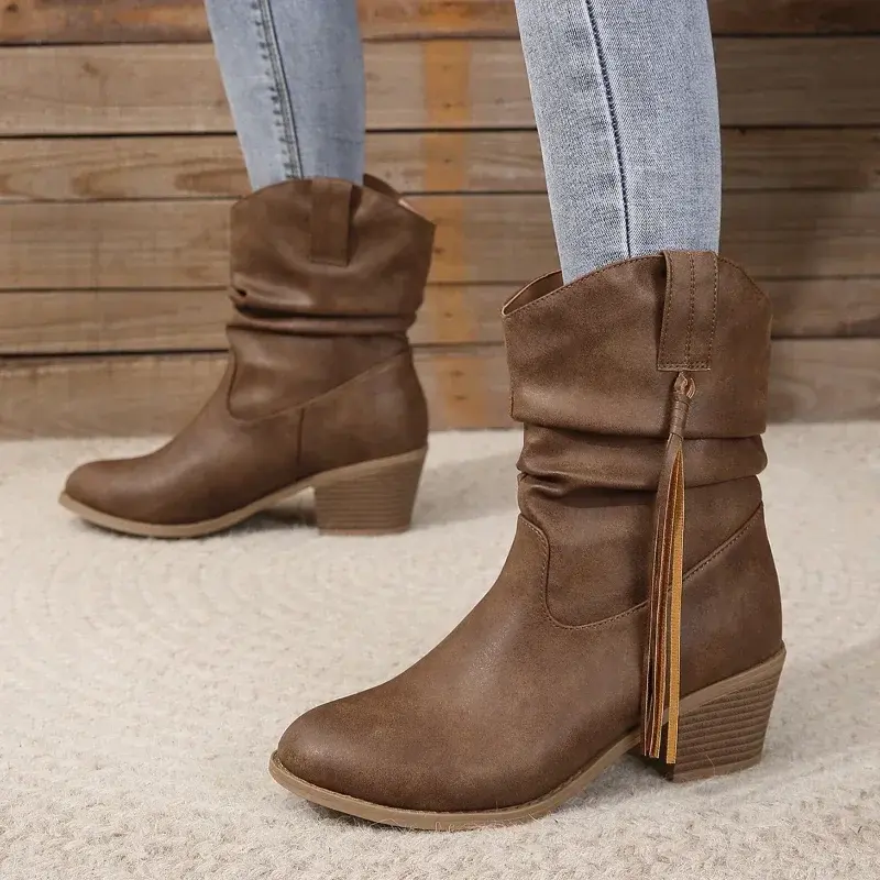 Mid Heels Ankle Chelsea Boots for Women  New Brand Goth Gladiator Boots Designer Pleated Walking Pumps Zapatos Mujer 2024